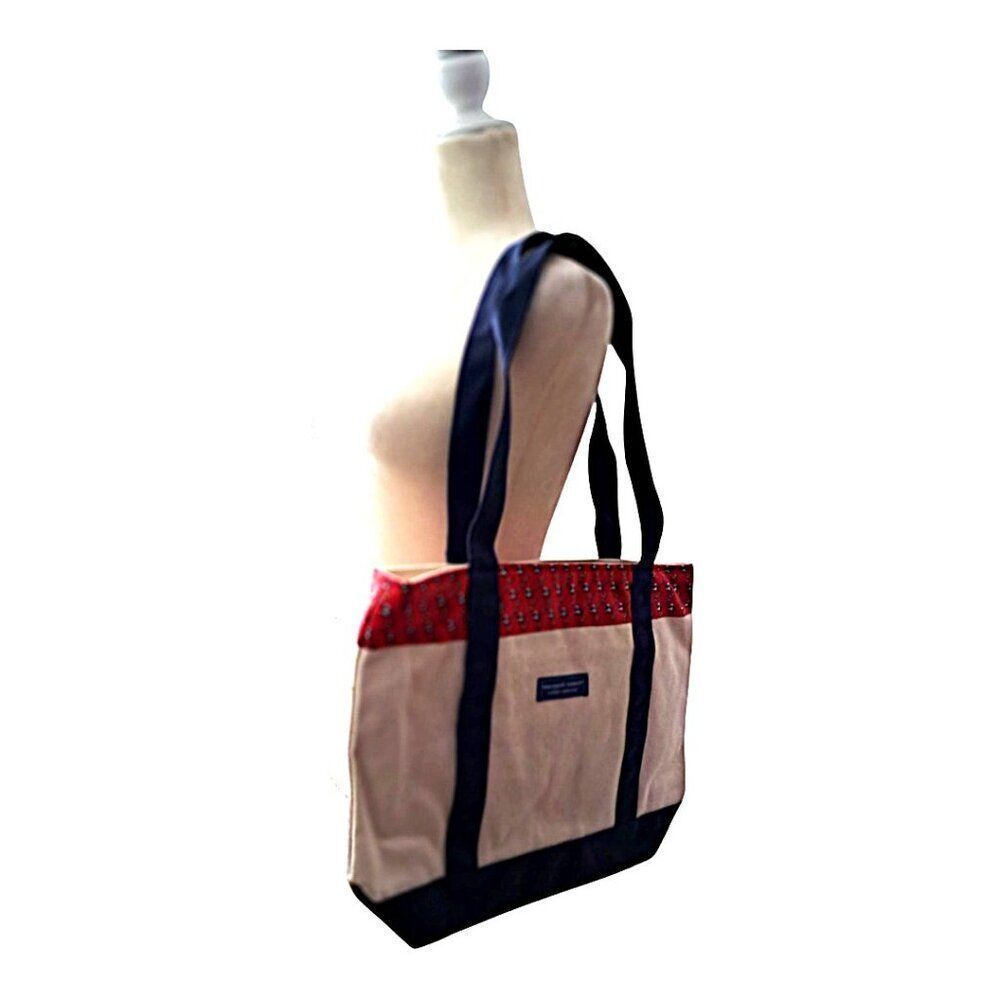 Vineyard Vines Canvas Shopping Travel Tote Red Vaneck Branded  Large - Picture 3 of 7